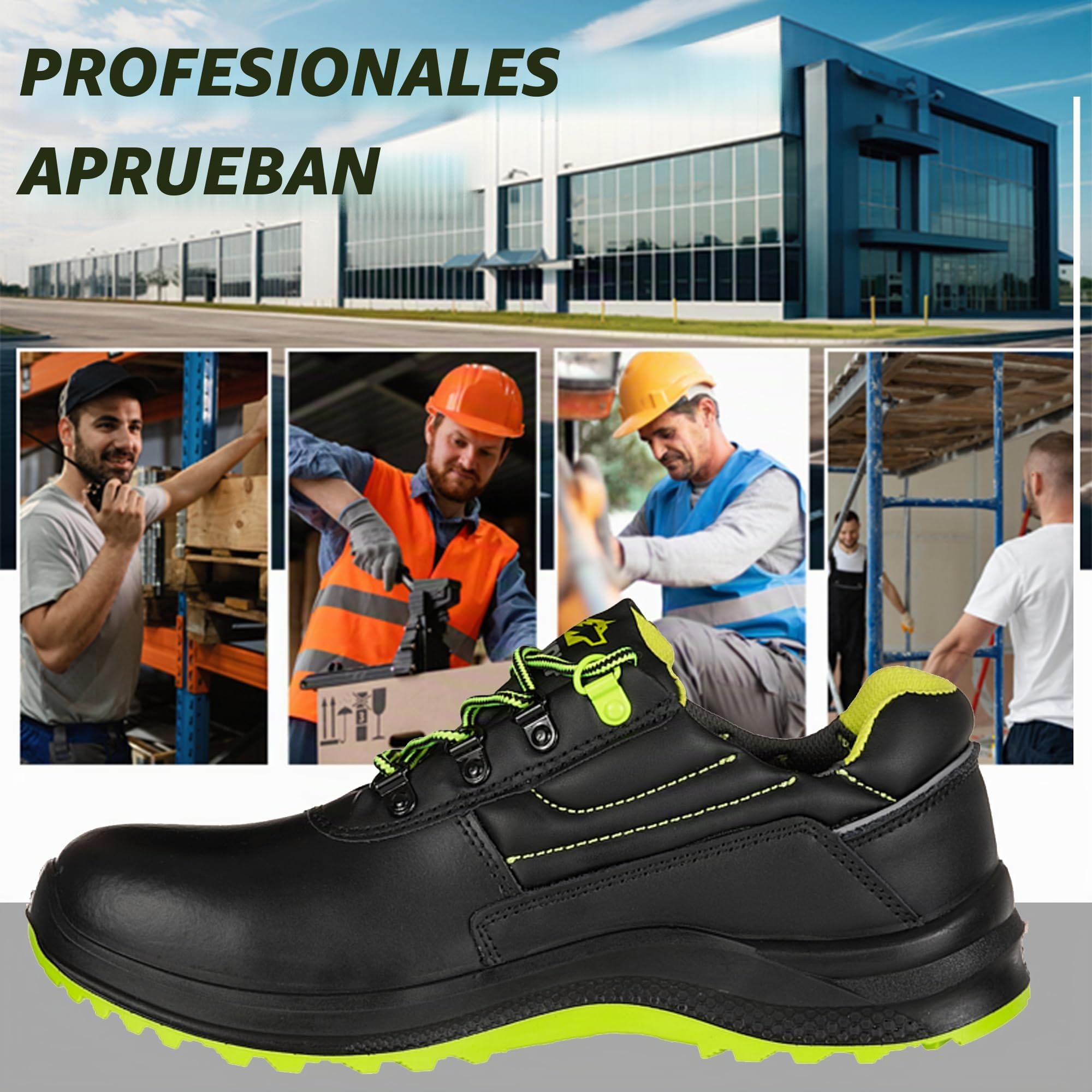 BWOLF SPYKE Zapatos de trabajo bajos para hombre S3 zapatos de seguridad para hombre S3 impermeables, resistentes al aceite, antideslizantes 4 x 4 Grip Tech, suela Ergo, Negro , 40 EU