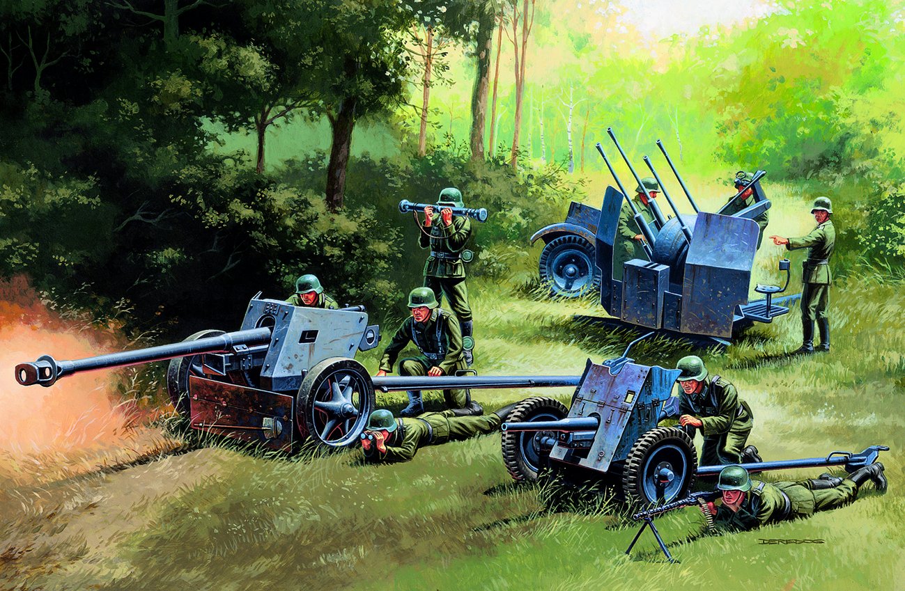 Italeri FBA_8001283070263 510007026-1:72 German Guns Set: PAK35-PAK40-FLAK38, Grey