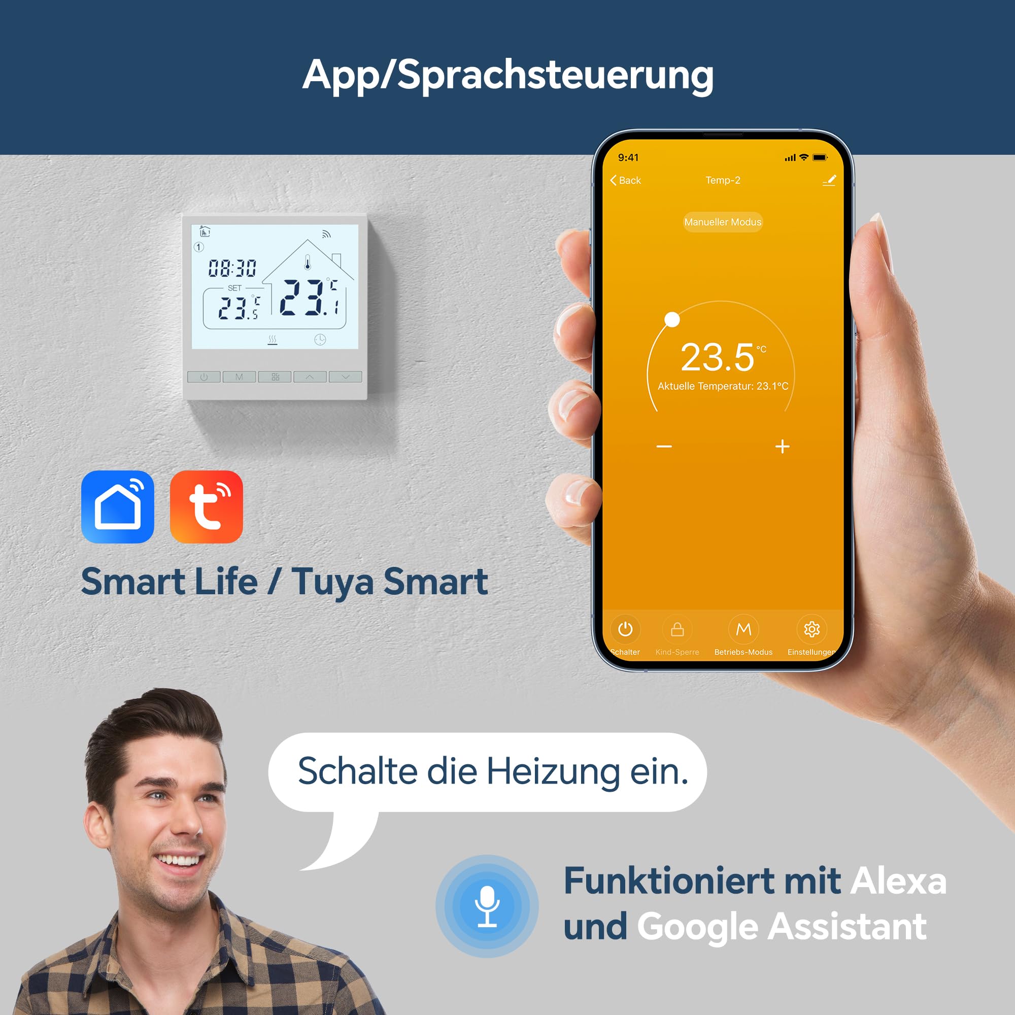 BEOK CONTROLS Thermostat Fussbodenheizung, Raumthermostat Fußbodenheizung WLAN für Wasser Heizung, Intelligent Kompatibel mit Alexa, Tuya Smart Life APP 3A TOL47WIFI