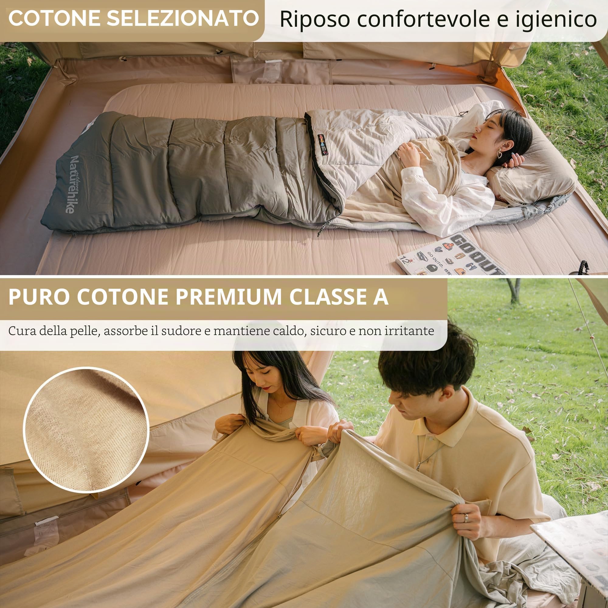 Naturehike Sacco Lenzuolo da Viaggio Sacco Lenzuolo Cotone 100% Sacco a Pelo Ferrino per Backpacking, Ostelli e Cabine