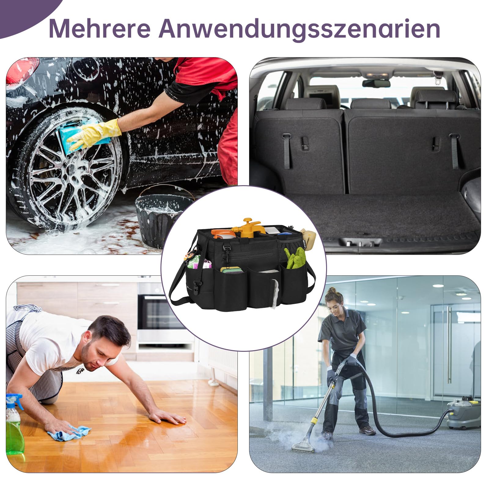 OUUTMEE Bolsa de limpieza 20 x 38 x 26 cm con compartimento extraíble portátil organizador negro