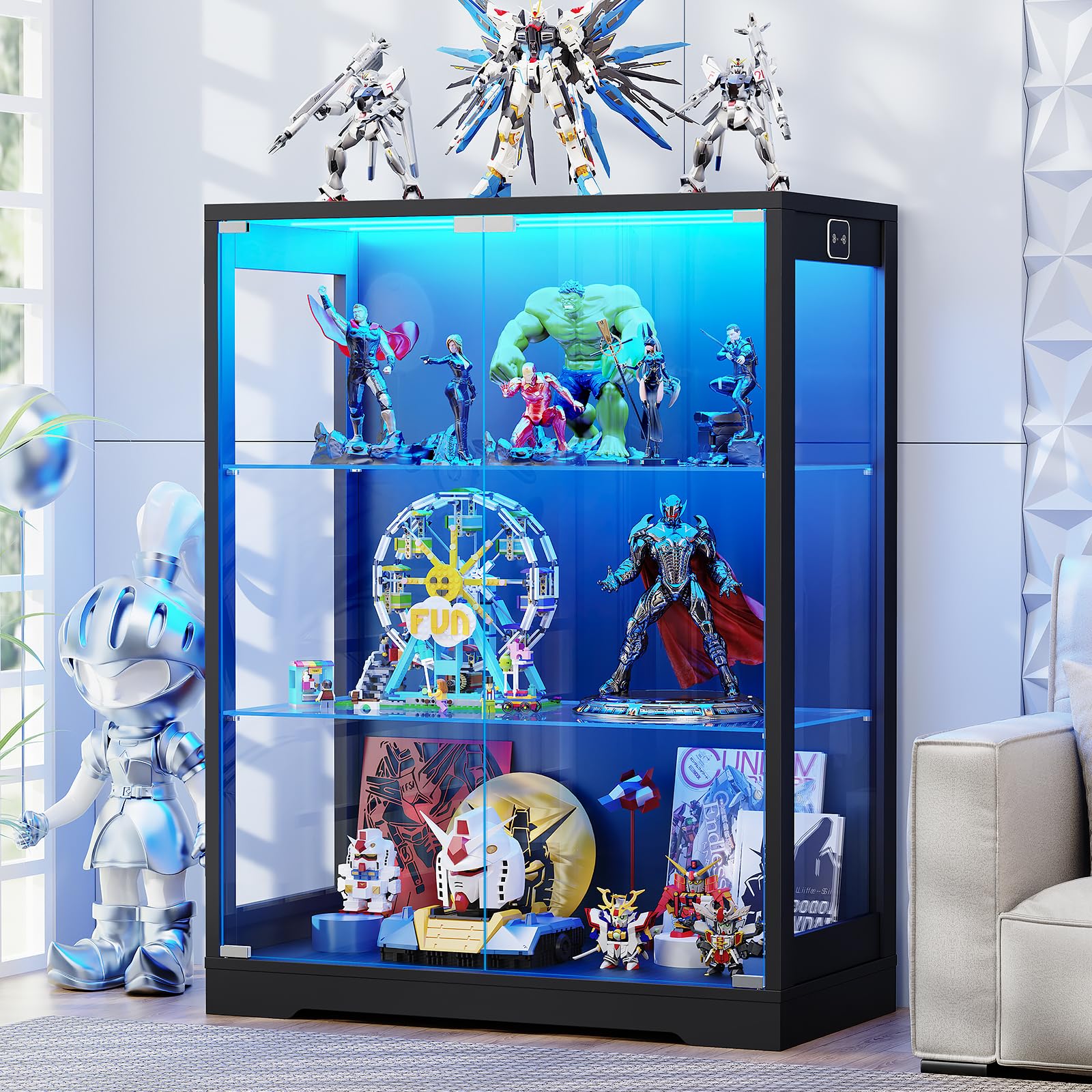 BROTTAR Vitrine mit Glastüren und 3-Farbiger LED-Beleuchtung