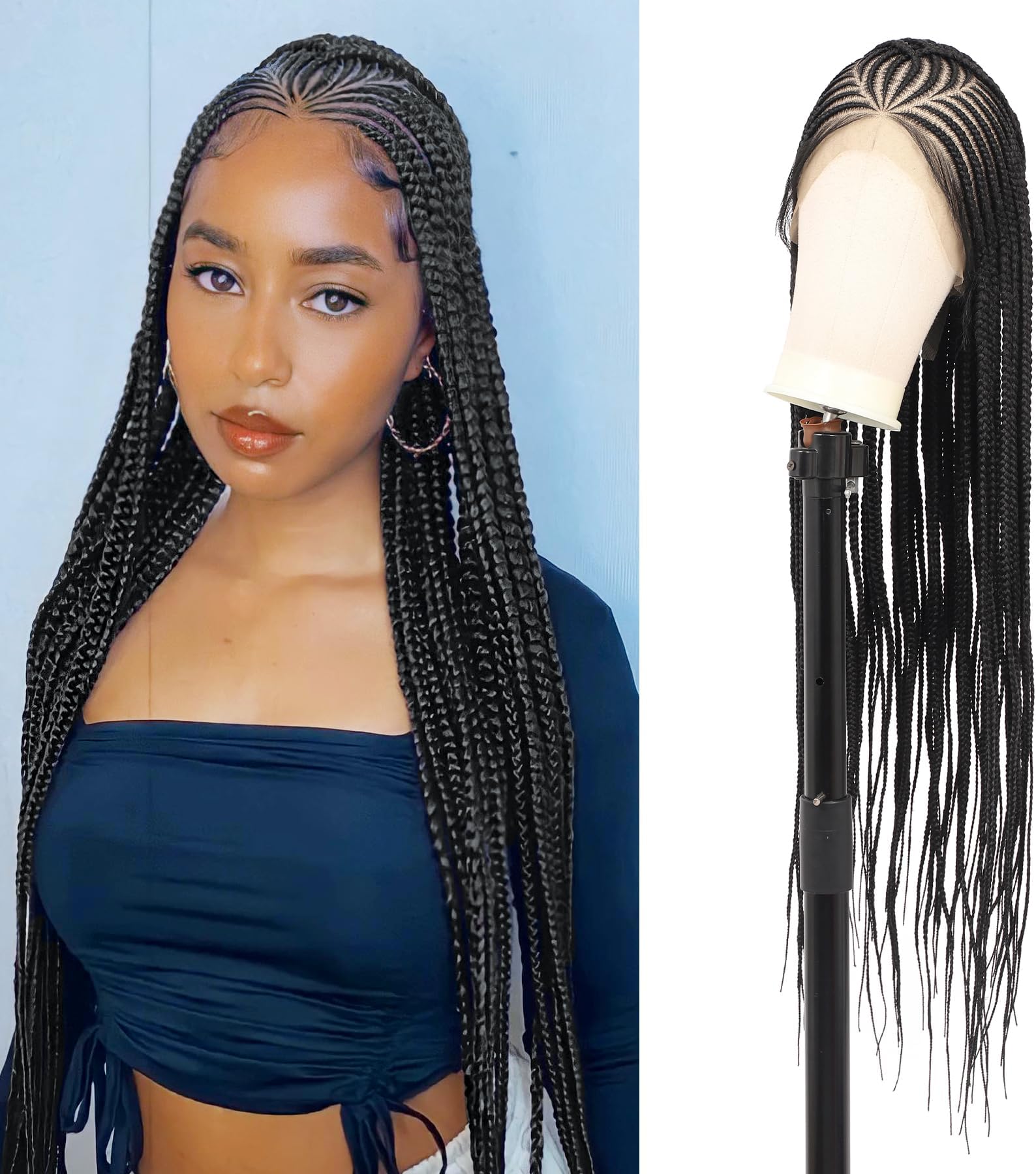 Roiifur 13X8 Inch HD Lace Front Cornrow Braided Wigs for