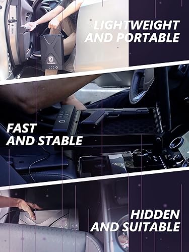 Miniatura 6 de Caja fuerte biométrica portátil para pistolas con cable, huella dactilar, teclado y llave de acceso para pistola de seguridad para vehículos, viajes