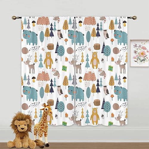 Mitpok Cortinas de animales de safari para niños, 42 pulgadas de ancho x 63 pulgadas de alto, bolsillo para barra, lindo oso de dibujos animados,