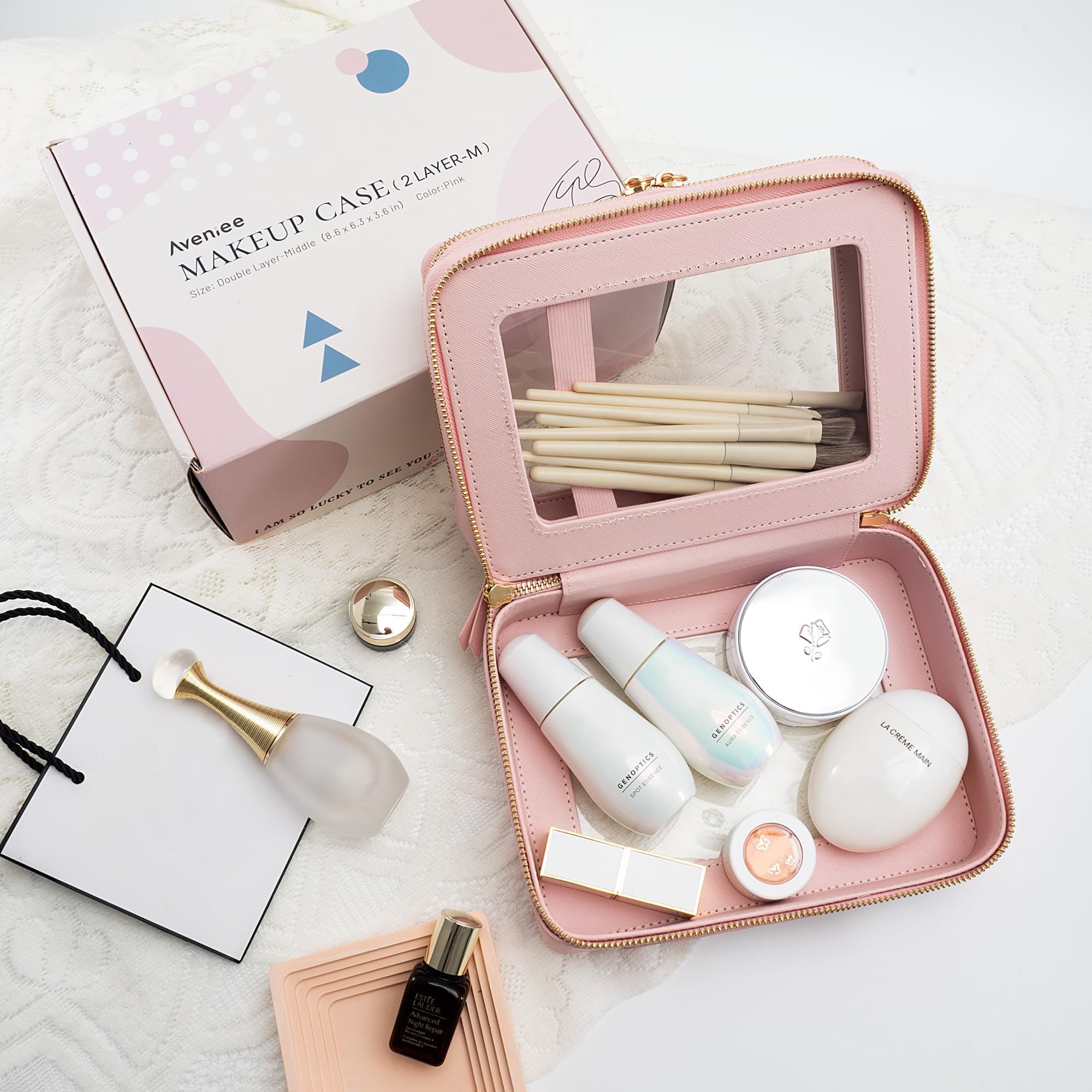 Aveniee Beauty case trasparente piccola, mini beauty case da viaggio organizer per cosmetici, approvato dalla TSA, custodia trasparente con cerniera, essenziale per auto per donne e uomini, Rosa