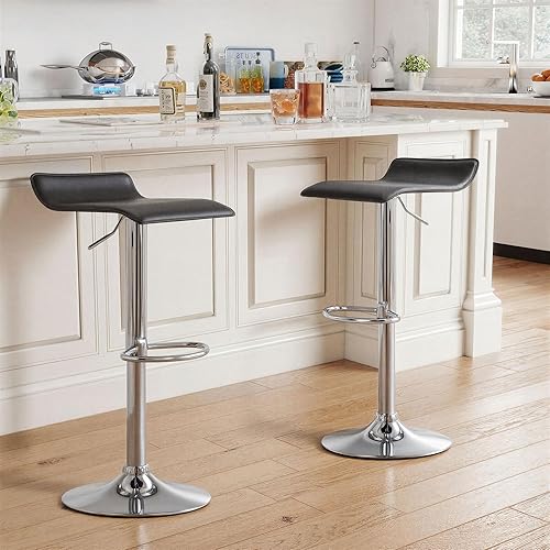 NOBPEINT Contemporary Chrome Air Lift Adjustable Swivel Bar Stool, Set of 2, Black