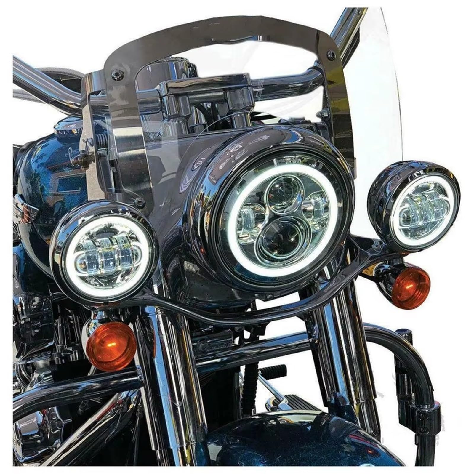 Faro Anteriore Moto per Dyna per Softail per Touring per Trike 7 Pollici Moto LED Faro Passando Lampade Luci Fendinebbia Staffa Anello di Montaggio(Style 1)