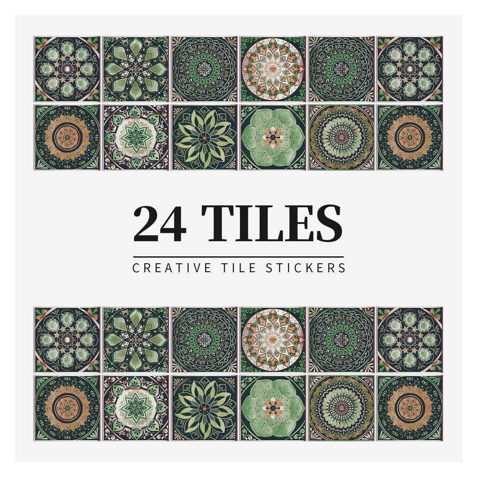 24 Uds. Pegatinas de pared autoadhesivas de Pvc impermeables, azulejo marroquí, decoración de papel tapiz for sala de estar y cocina(HZ55,L=20 * 20 * 24PCS)