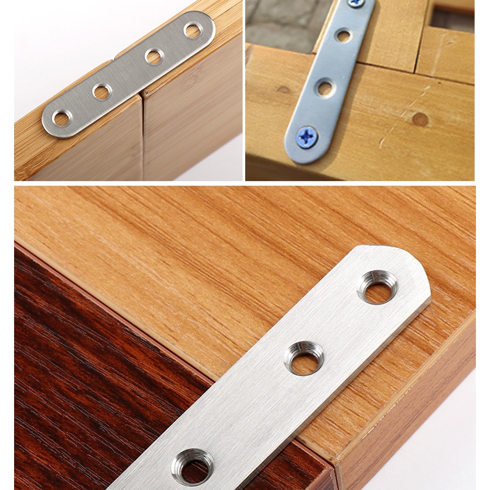 QWORK® 8 Stuks 160x20x3mm Roestvrijstalen geperforeerde plaat Platte verbindingsbeugel Metalen verbindingsstuk Houtverbinding Platte hoekbeugels met 48 montageschroeven