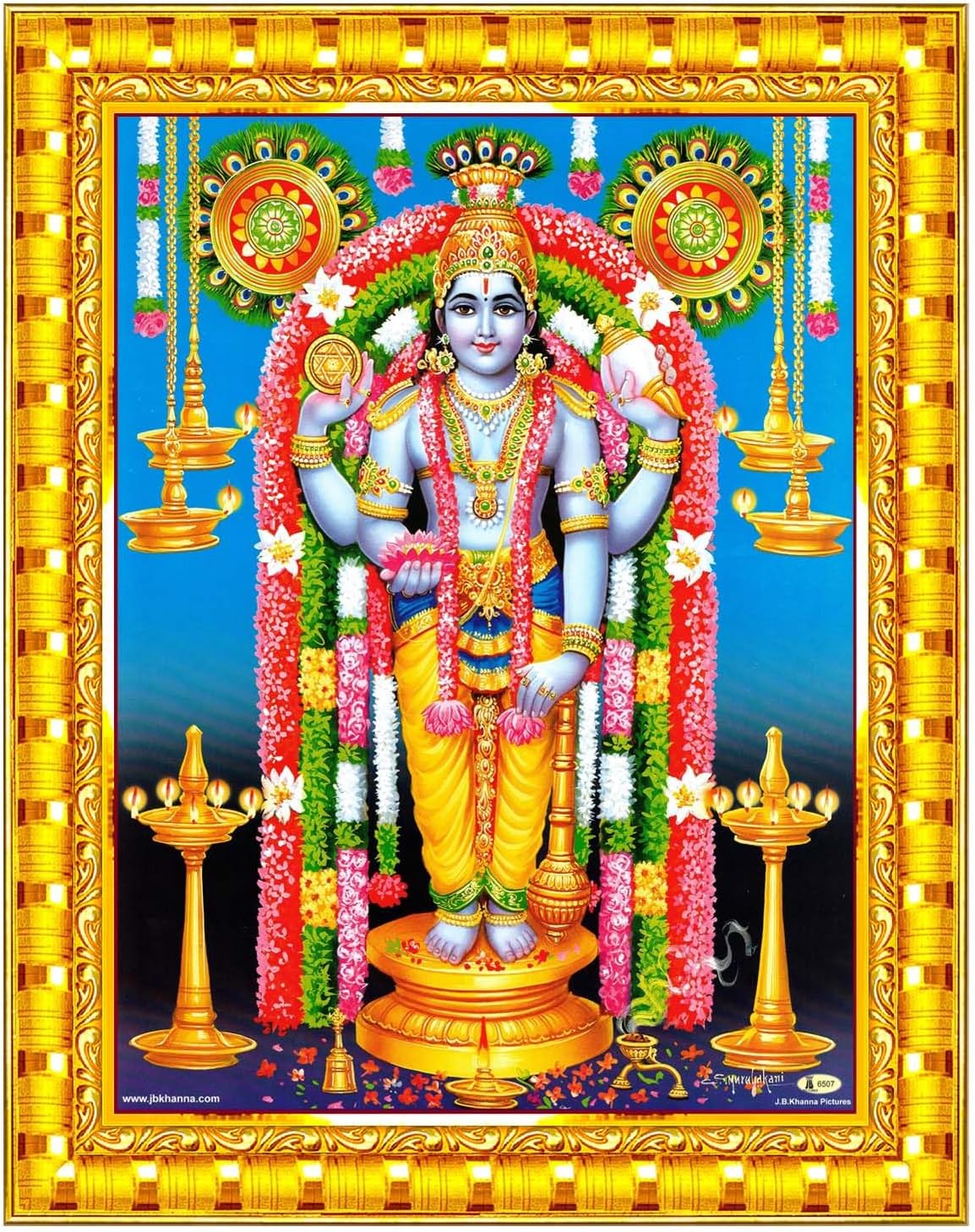 Pavan Photo Laminations Lord Guruvayurappan Guruvayoorappan Wall Painting Framed Home Decor (Wood,Matte,Gold,Big Size,10 x 12 Inch) R579M