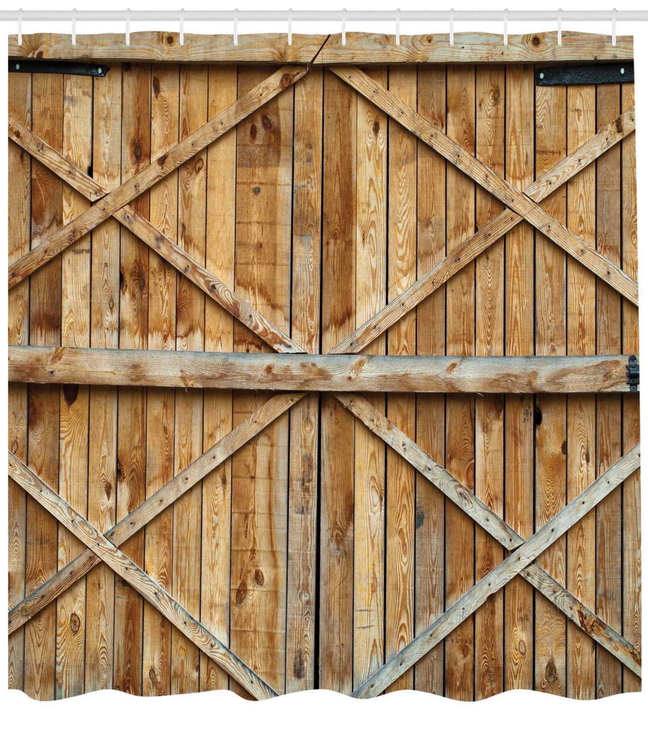 ABAKUHAUS Rustic Shower Curtain, Traditional Wooden Timber Door with Vertical and Planks Farmhouse Antique Photograph - Image 2
