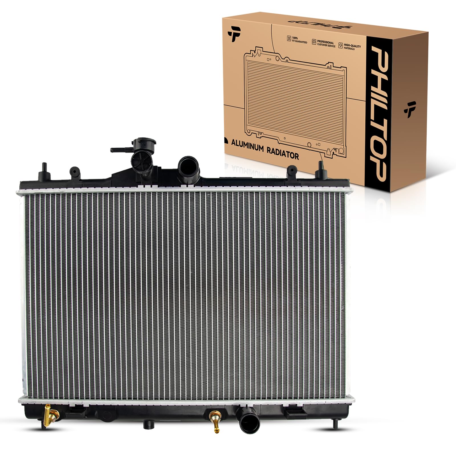 PHILTOP Core Radiator Compatible with 2007-2011 Versa 1.8L, 2009-2014 Cube, 2009-2011 Versa 1.6L Transmission Oil Cooler Included