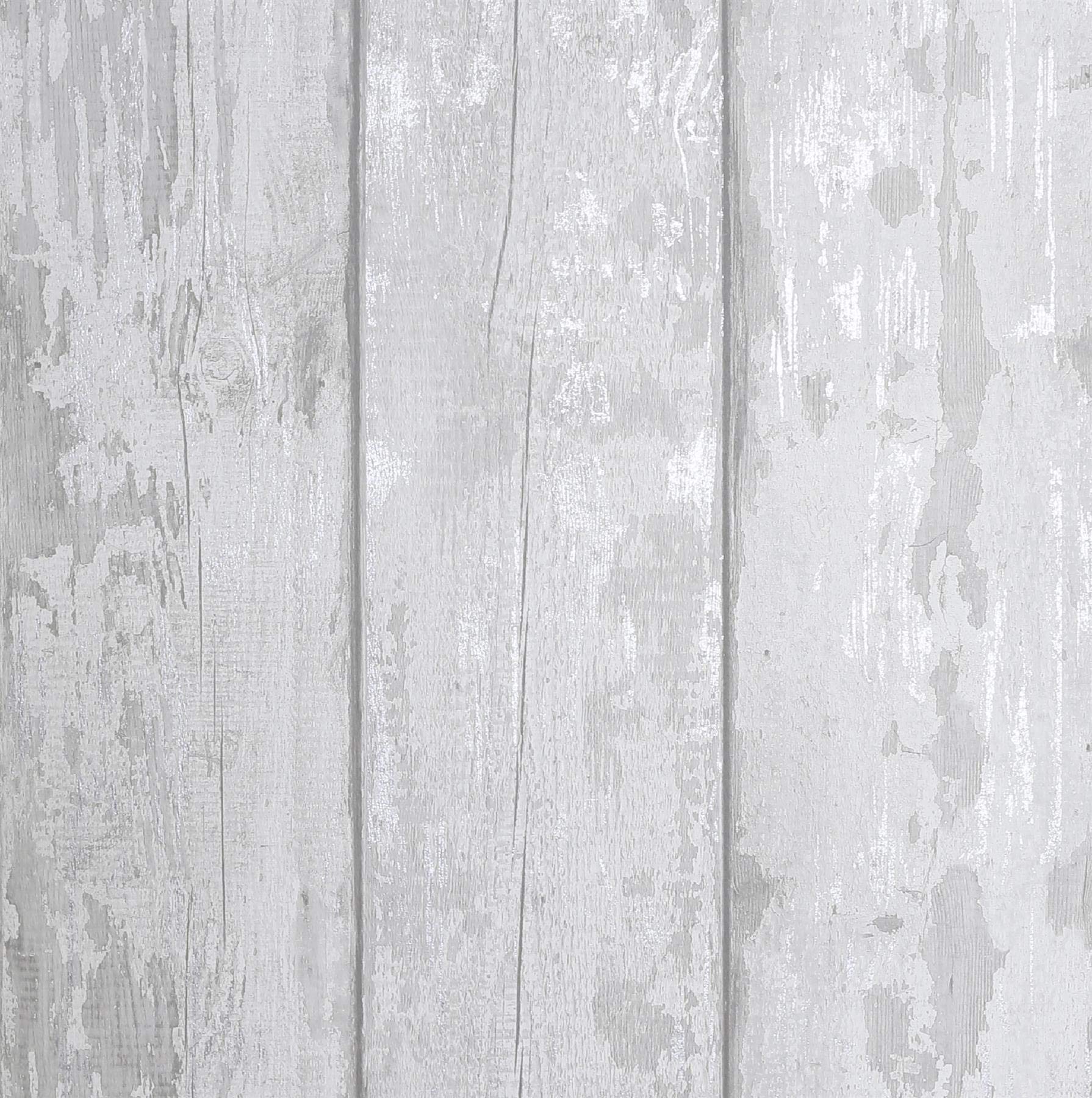 Metallic Washed Wood Wallpaper Grey Silver Plank Embossed Textured YL