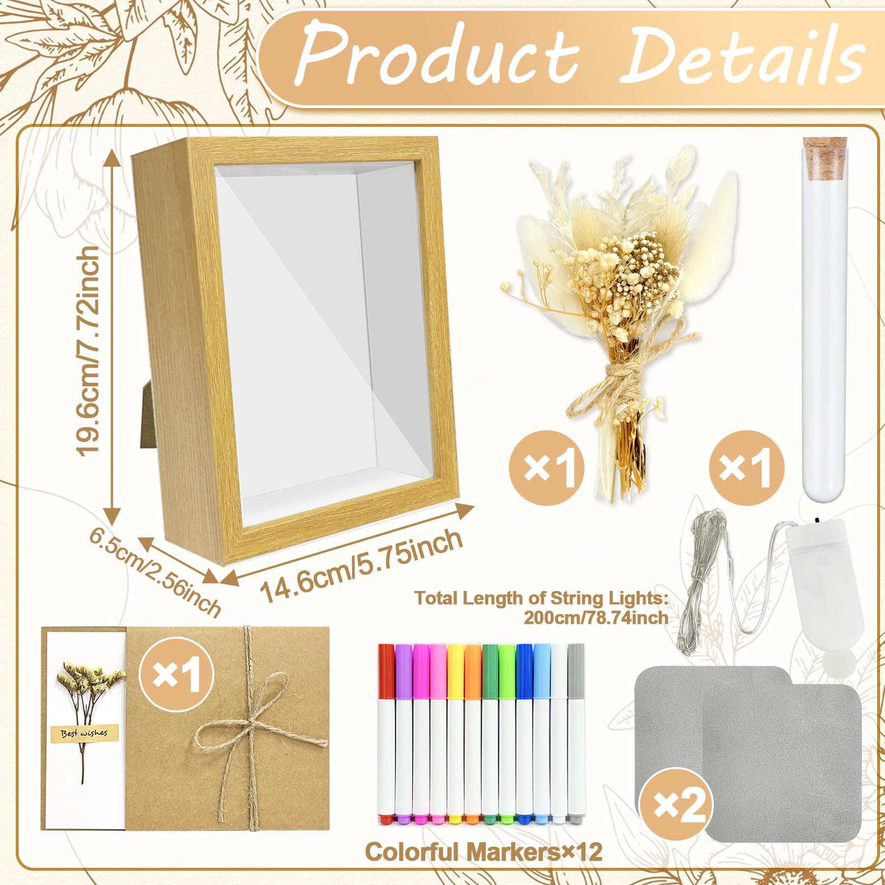 TZEKING Wooden Wedding Gift Box, Money Gift, Wedding Gift Box, Creative Gift for Bride and Groom, Wedding Gift, Dried Flowers, LED, Test Tube for Engagement - Image 3