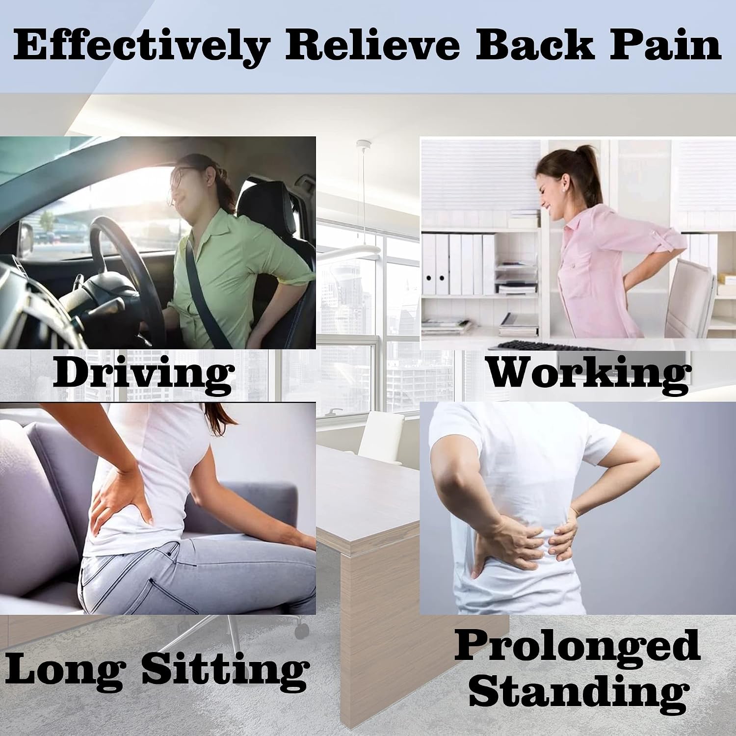 Ergonomic Lumbar Pillow,Two Adjustable Straps,Cushion for Office,Travel,Recliner and Car,Back Pain Relieve,Multifunctional Cushion,Memory Foam,Improving Posture,Hazy Blue
