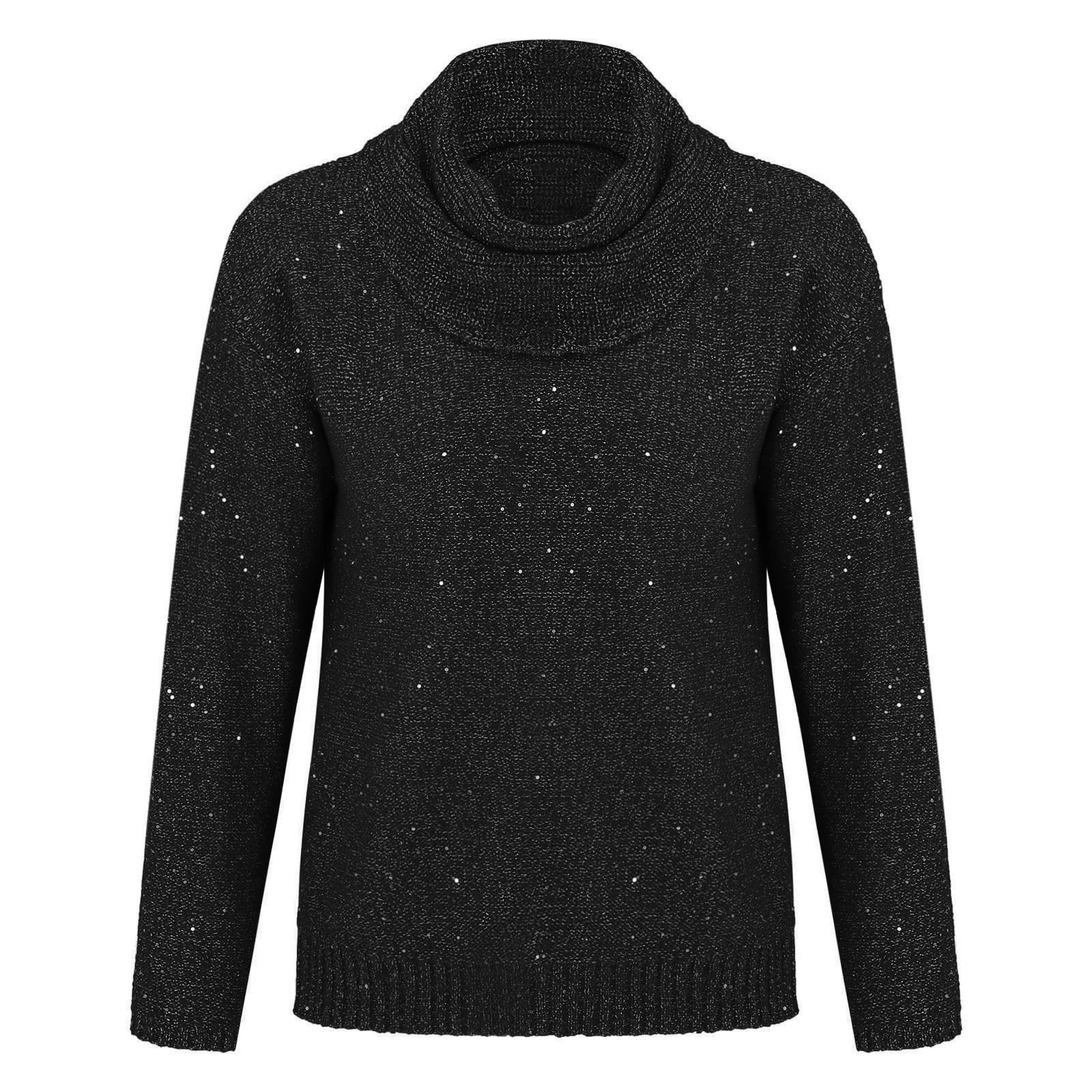 Womens Cowl Neck Sweater Long Sleeve Sparkly Sequin Fall Winter Sweaters Casual Knit Christmas Pullover Jumper Top