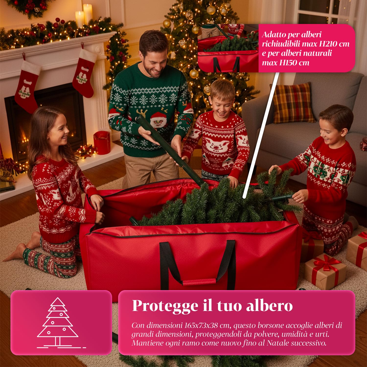 Avilia – Contenitore Porta Albero di Natale con Ruote, Manici Rinforzati e Zip Impermeabile, Ideale per Custodia e Trasporto Alberi fino a 240 cm, Realizzato in Tessuto Oxford Resistente 600D