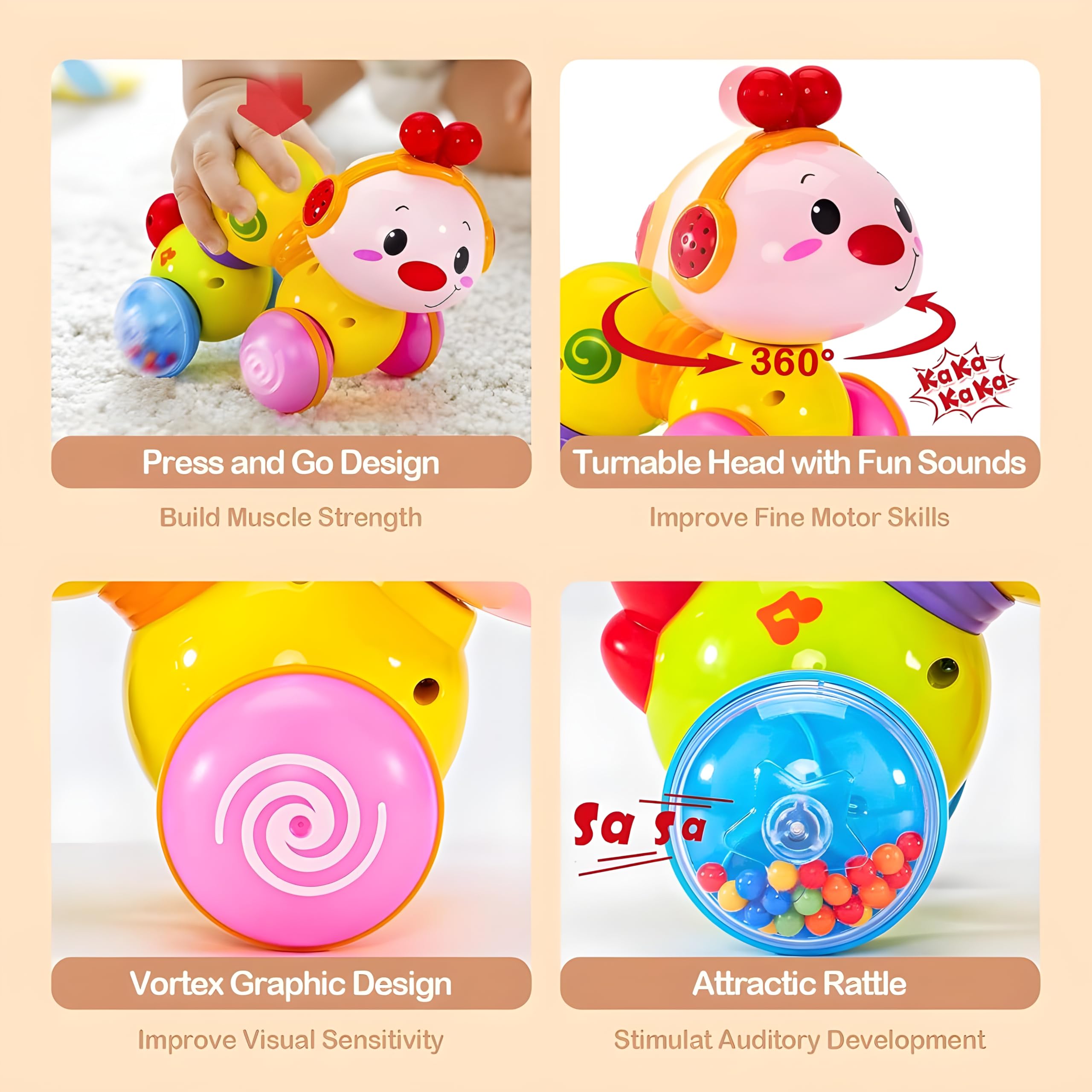 STOFFIER GARTEN Press & Go Baby Crawling Toys for 1 Year Old, with Musical, Sounds, Light up - Motor Skills Cause and Effect Toys for Babies 6-12 Months Old Baby & Toddler Toys 1