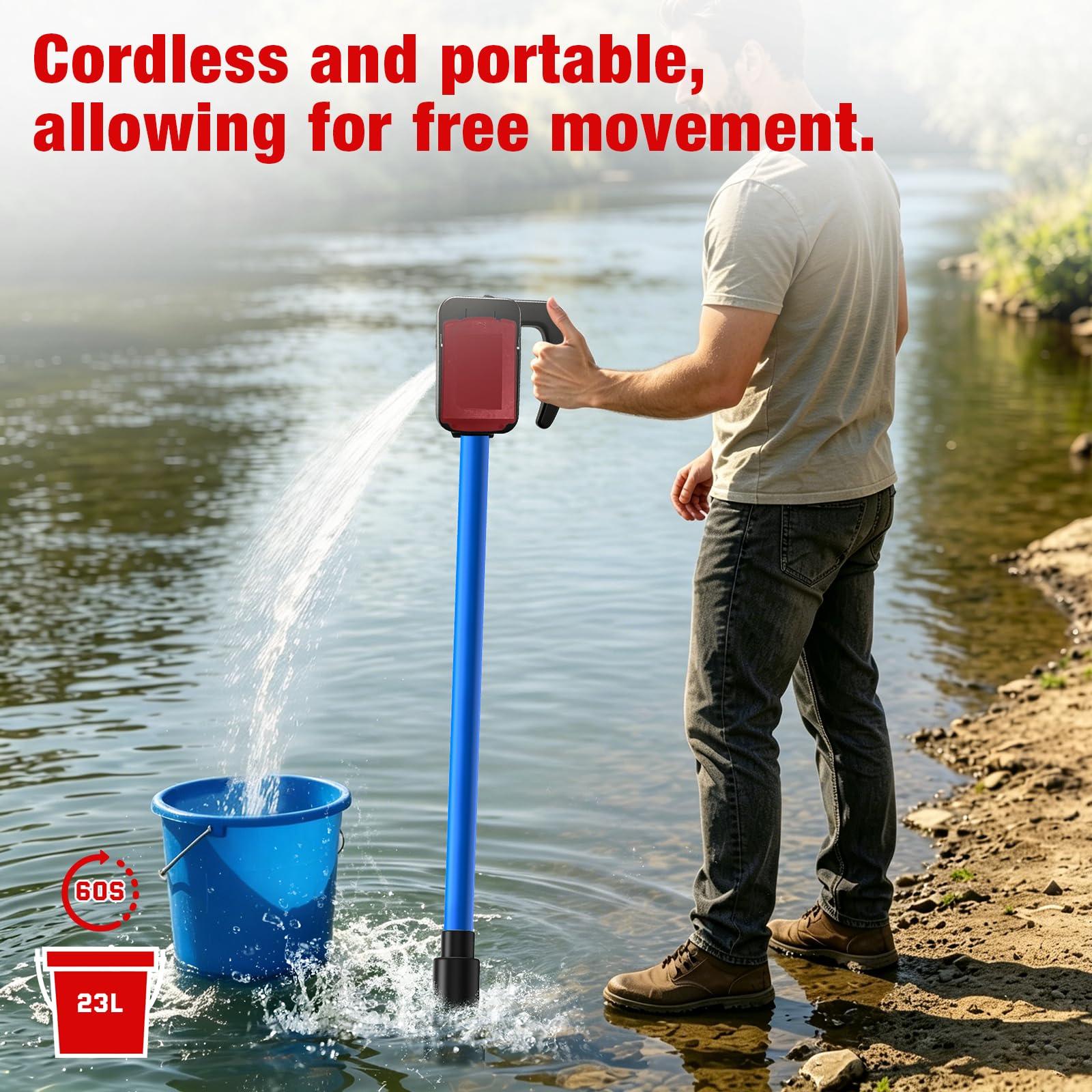 Wasserpumpe 85W für Milwaukee M18 18V Akku, 1400L/H, 4,5m Förderhöhe | Pumpe für Milwaukee M18 Akkus,Förderhöhe. 1/2" (DN15) Anschluss. Leicht, tragbar vielseitig für Garten, Pool & Regenwasser