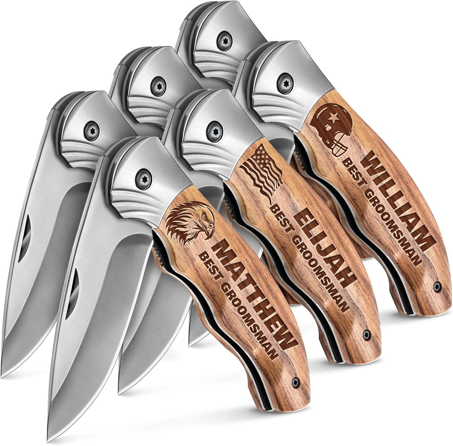 Personalized Pocket Knife for Groomsmen - Custom Folding Knives Set of 6 pcs - Engraved Gifts for Men and Women - Gift for Groomsman, Wedding Party, Best Man Proposal, Gift for Bride, Maid 6651 PS