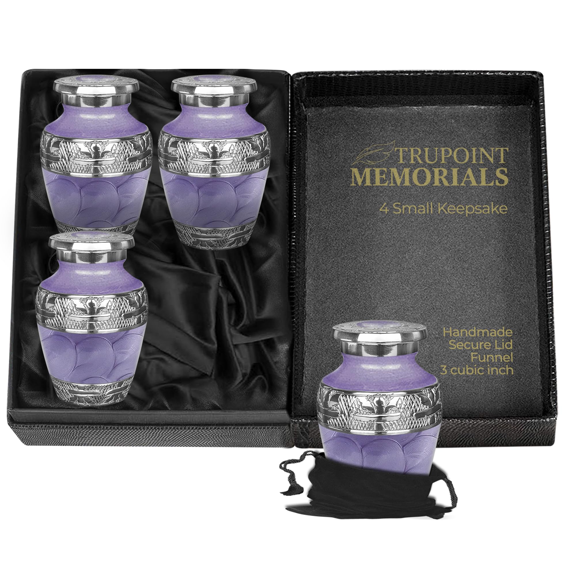 Trupoint Memorials Small Urns for Human Ashes Keepsake, Decorative Mini Cremation Urn for Adult Men & Women, Set of 4, Purple with Silver Lining
