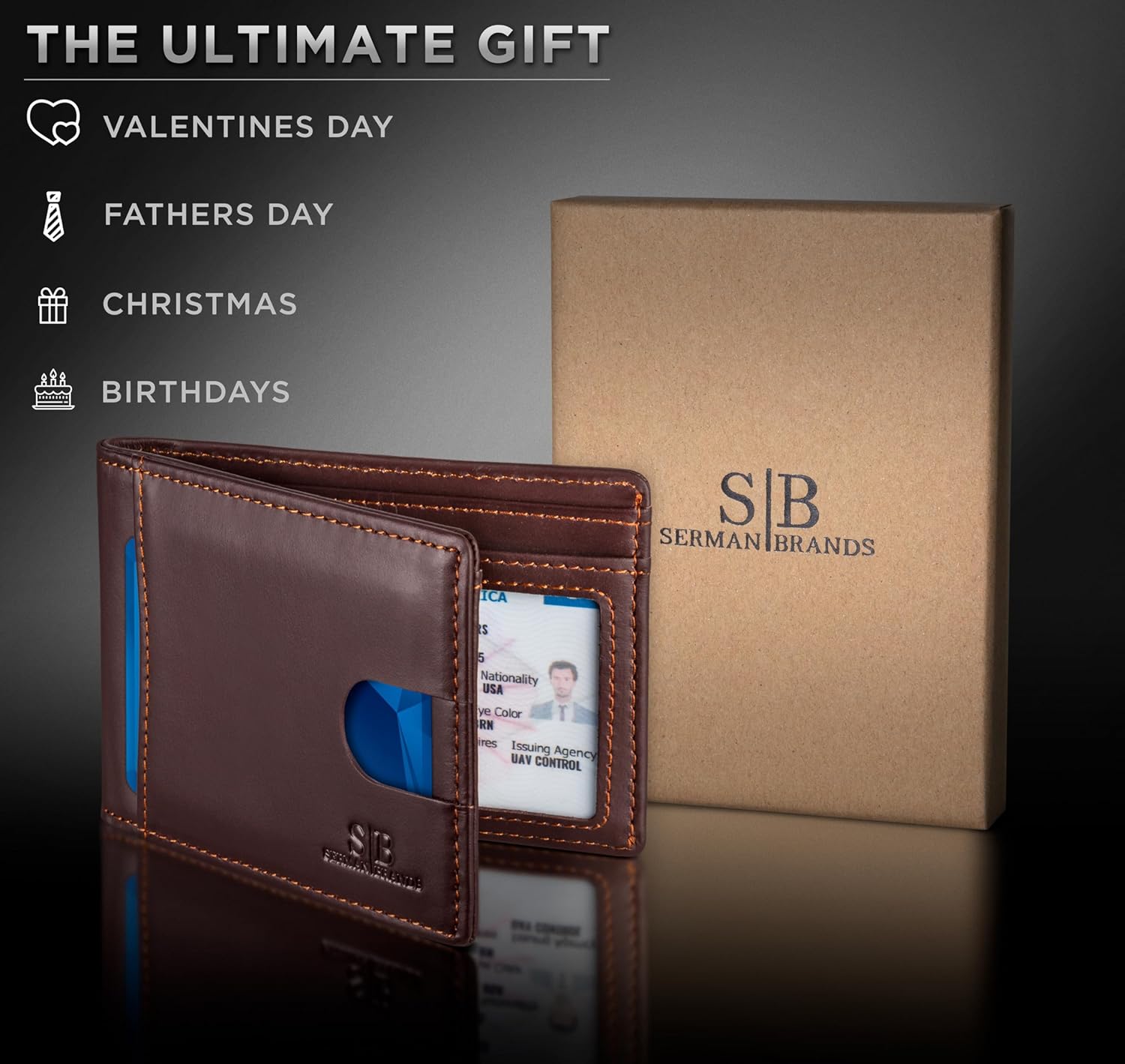 SERMAN BRANDS RFID Blocking Slim Bifold Genuine Leather Thin Minimalist Front Pocket Wallets for Men Billfold Wallet Men Gift - Image 6