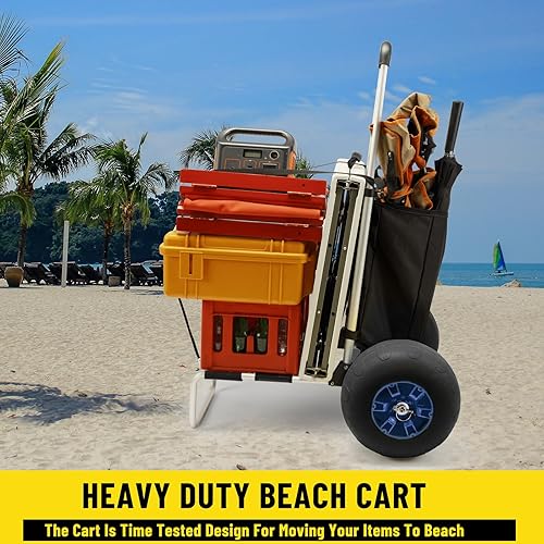 Miniatura 7 de Carros de playa, ruedas grandes de 13 pulgadas, neumáticos de espuma sintética sólida para arena, carrito de arena plegable de carga de 165 libras y