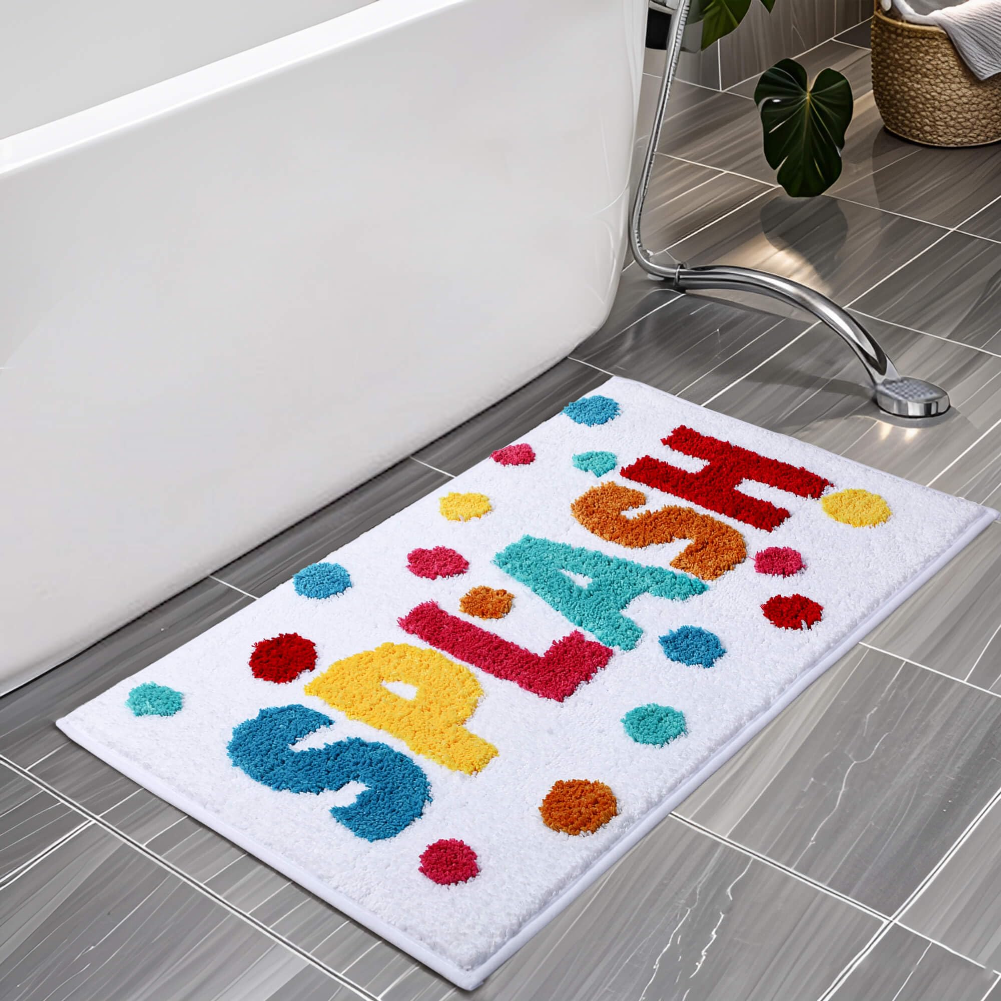 HAIWAOO Splash Bathroom Rugs 17x24,Soft, Absorbent & Non Slip Bath Rug, Machine Washable with Colorful Letter Designs Bath Mats for Bathroom, Tub, Shower or Sink