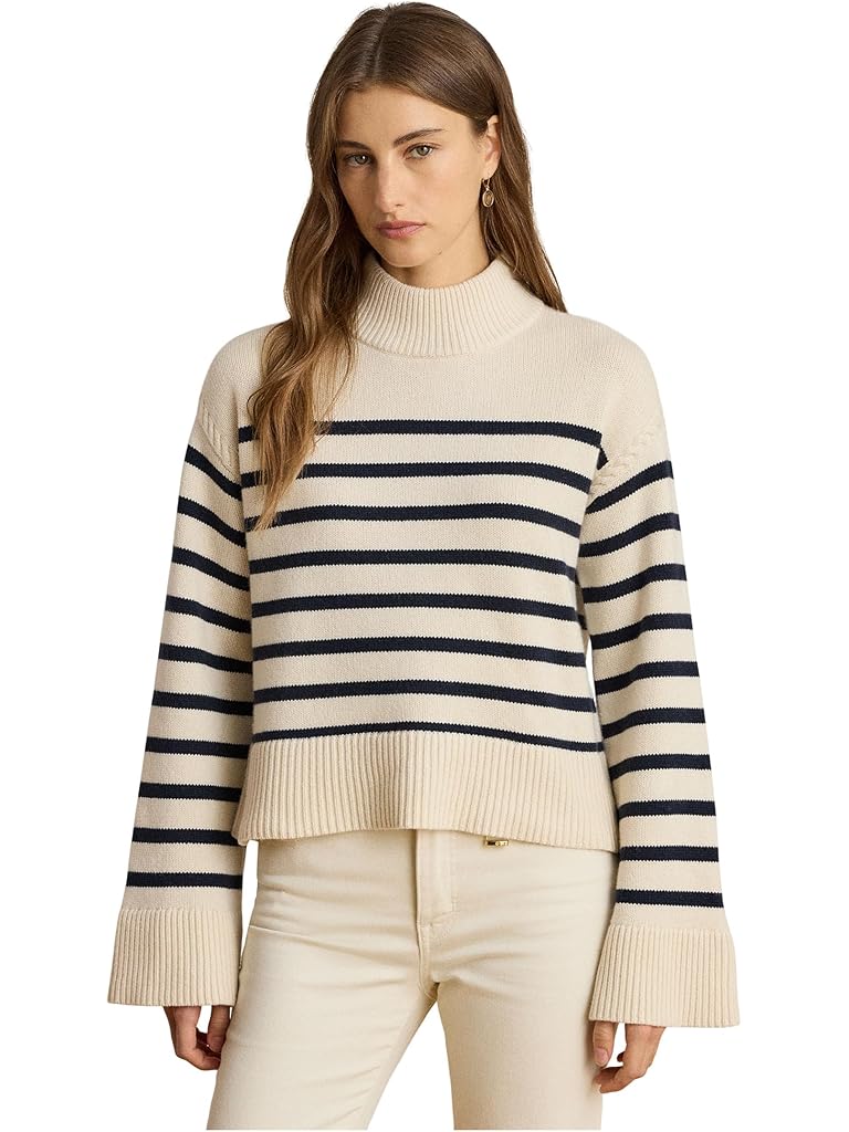 White Lauren Ralph Lauren Striped Wool-Blend Mockneck Sweater