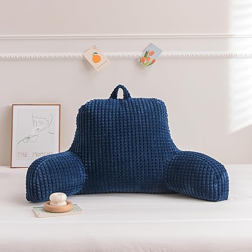 Btargot Almohada de lectura para cama de cuña grande para adultos con respaldo y brazos  Soporte de espalda para sentarse en la cama, azul marino,