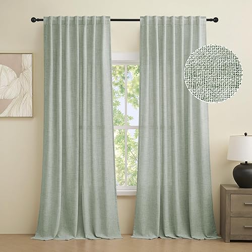 Miniatura 8 de Cortinas 100% opacas de 90 pulgadas de largo, cortinas con aislamiento térmico de lino para dormitoriosala de estar, bolsillo para barrapestaña