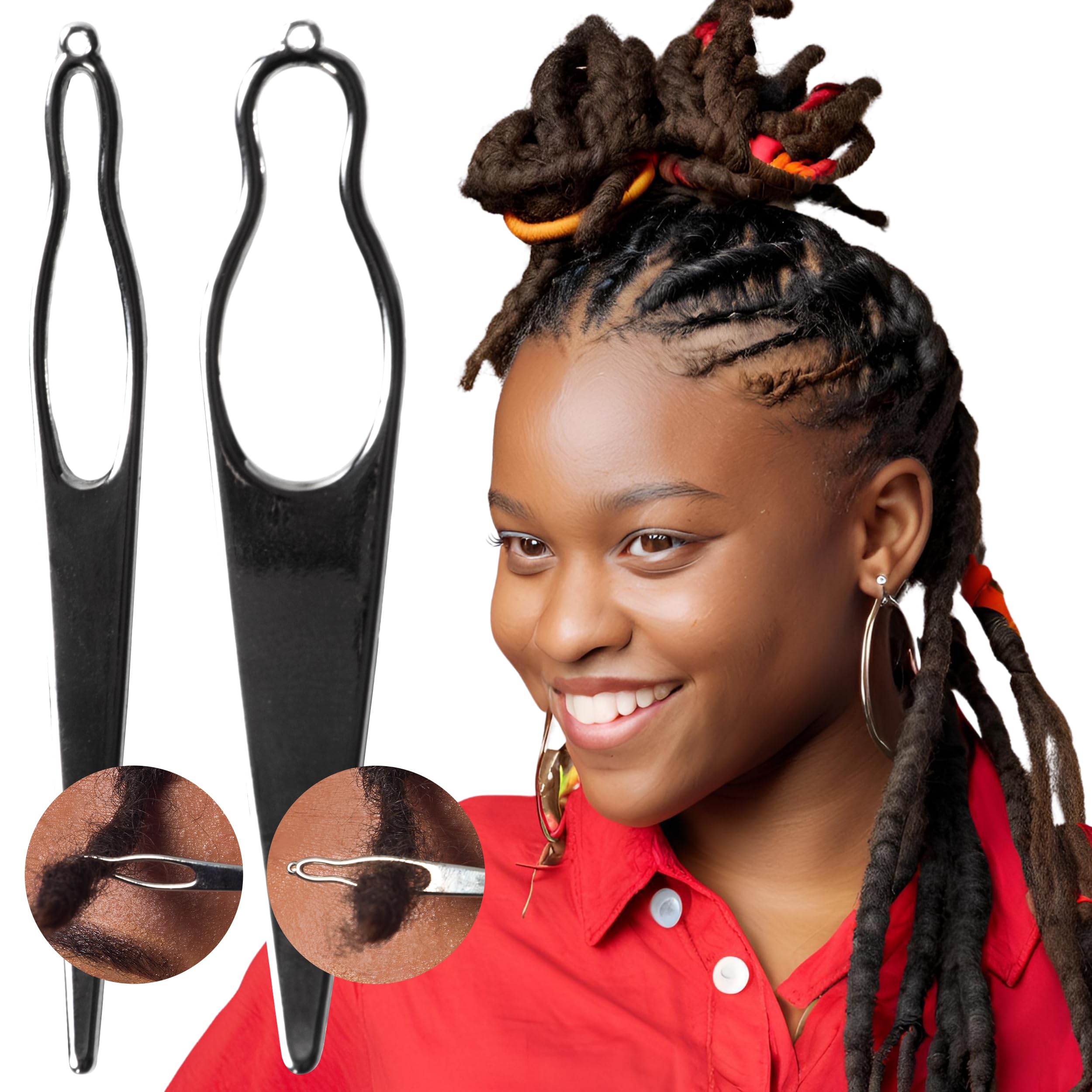 2 Interlocking Tools For Locs | Sisterlock and Dreadlocks Starter, Tightening Accessories For Small, Medium, or Large Dreads. Easy Locking Needle Hair loc maintenance Tool Kit (1 Large + 1 Small Pin)