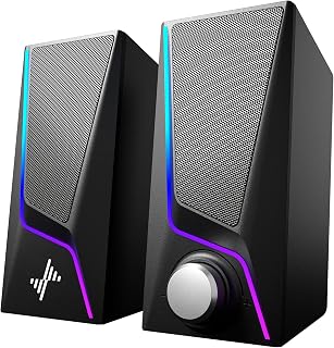 Nylavee SK400 PC Speakers: USB Powered with 6 RGB Lighting Modes, Dual Bass-Boost Ports, Hi-Fi Stereo Sound for Gaming, Desktop, Laptop