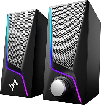 Nylavee Computer Speakers for Desktop, PC Speakers with 6 Lighting Modes | USB Powered with 3.5mm AUX, Dual Speaker Units and 2 Bass-Boost Ports for PCs, Laptops and Monitors