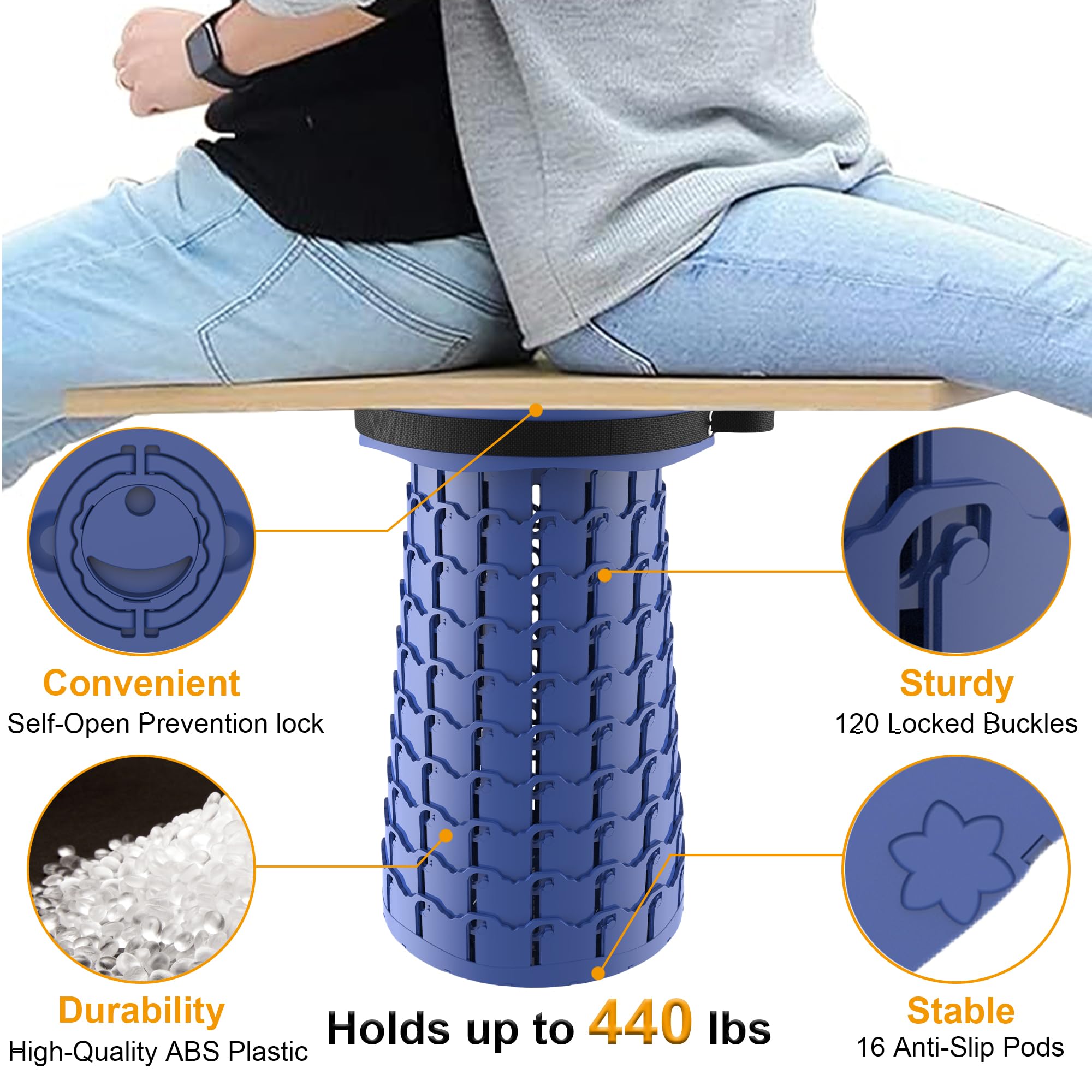 Tabouret Télescopique Portable Pliable Avec Coussin - Siège Léger 203 Kg Camping Randonnée Pêche