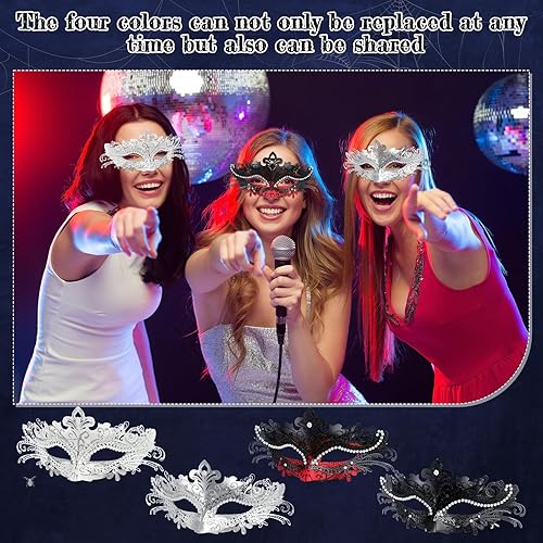 Miniatura 3 de Liliful 4 máscaras venecianas de Mardi Gras para mujer, máscara veneciana de metal brillante con diamantes de imitación para fiesta de graduación,