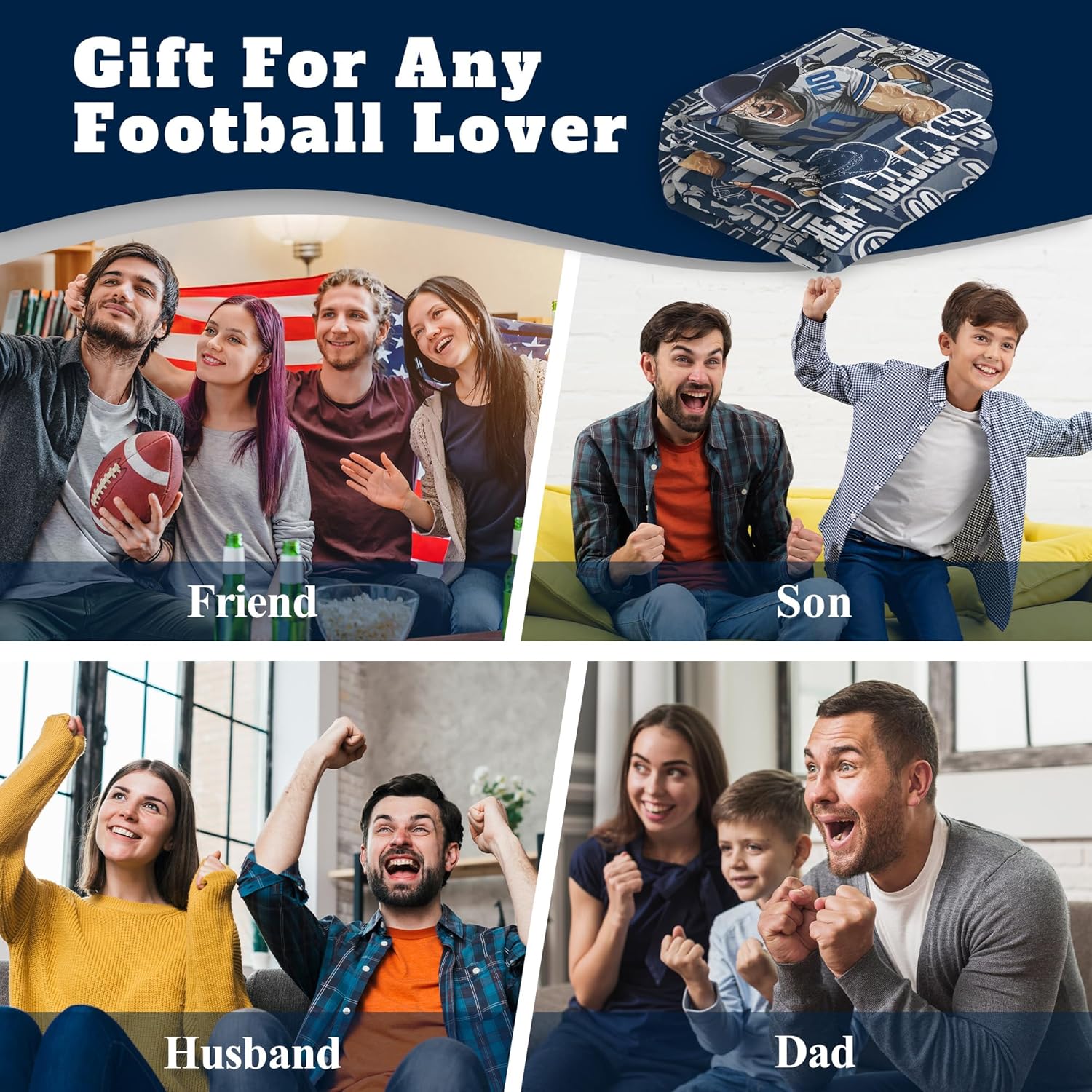 Football Blanket Plush Football Lovers Fan Gifts for Men Women Sport Team Color Style Cozy Flannel Sofa Couch 60"x50". - Image 6