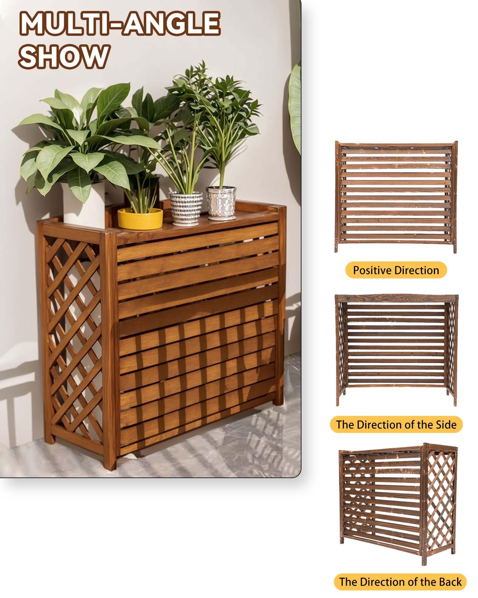 Copri Condizionatore da Esterno in Legno Massiccio 105x47x80 cm Protezione Solare Terrazza Balcone Patio