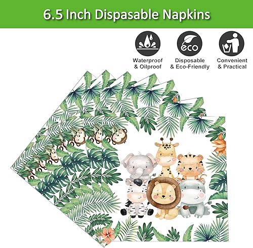 Miniatura 3 de 50 servilletas de animales de safari de la selva, servilletas de papel desechables para fiestas de baby shower, cumpleaños temáticas