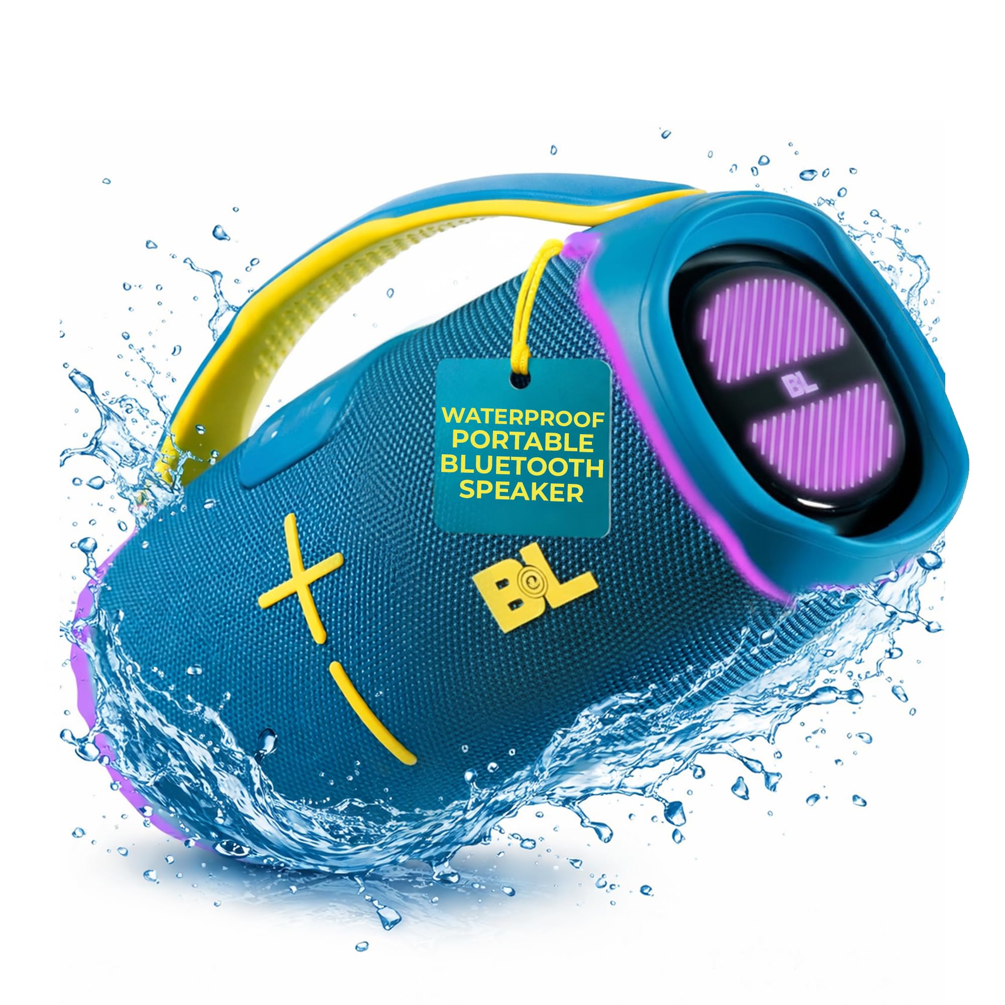 B&L Portable Bluetooth Speaker - 50W Deep Bass, Waterproof IPX7, LED Lights, Up to 30H Playtime, AUX, USB, TF Card, Type-C Ports - Ideal for Travel,