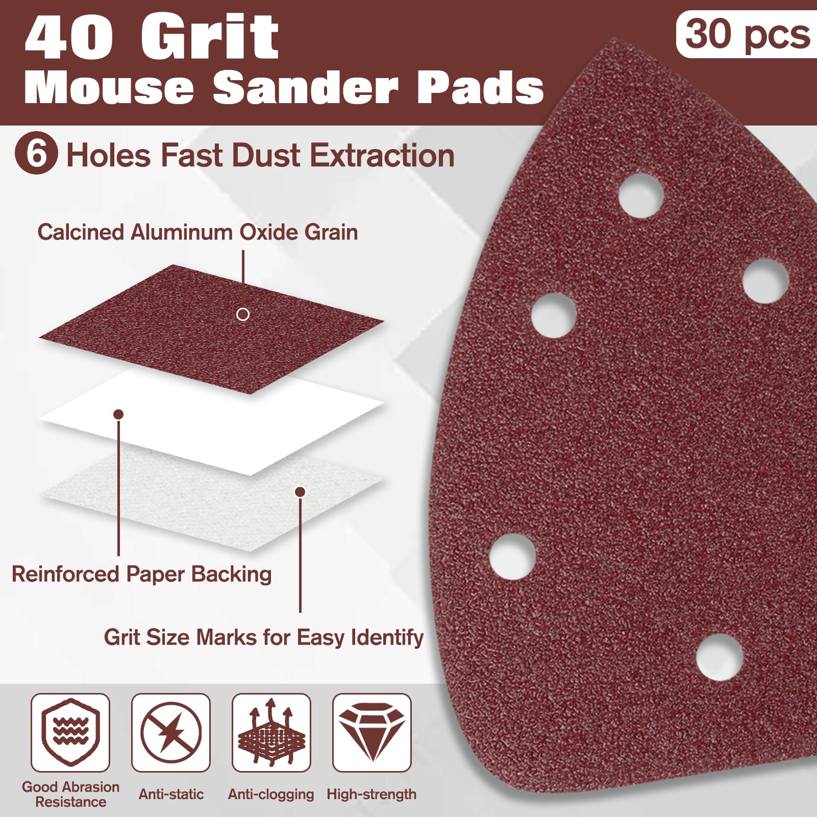 Mouse Sander Sandpaper 40 Grit - 30 Pcs -2