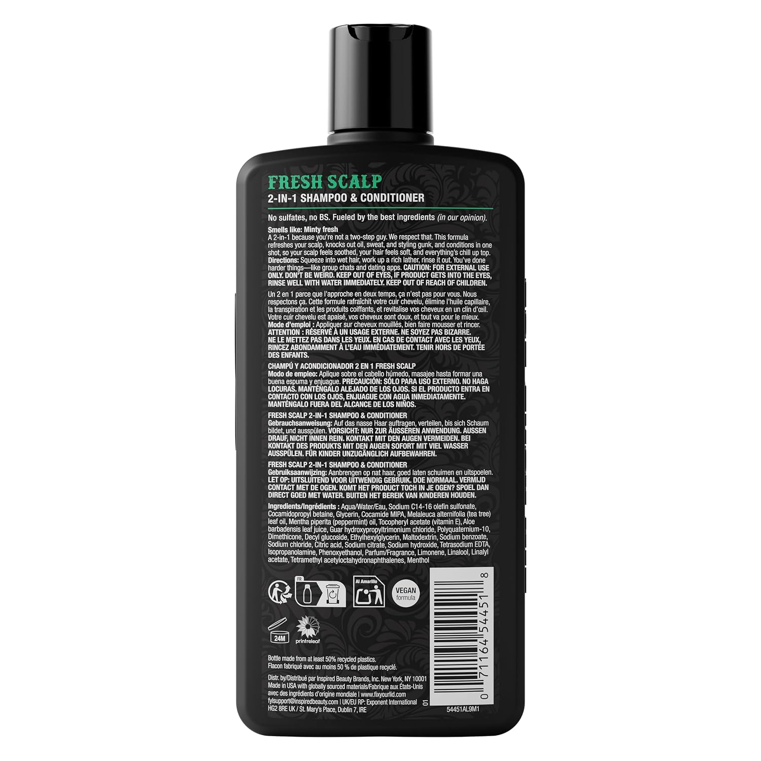 Fix Your Lid Fresh Scalp 2-in-1 Shampoo and Conditioner for Men | Tea Tree and Mint Formula for Clean Hair and Refreshed Scalp | Removes Oil, Buildup and Conditions, 14 fl oz