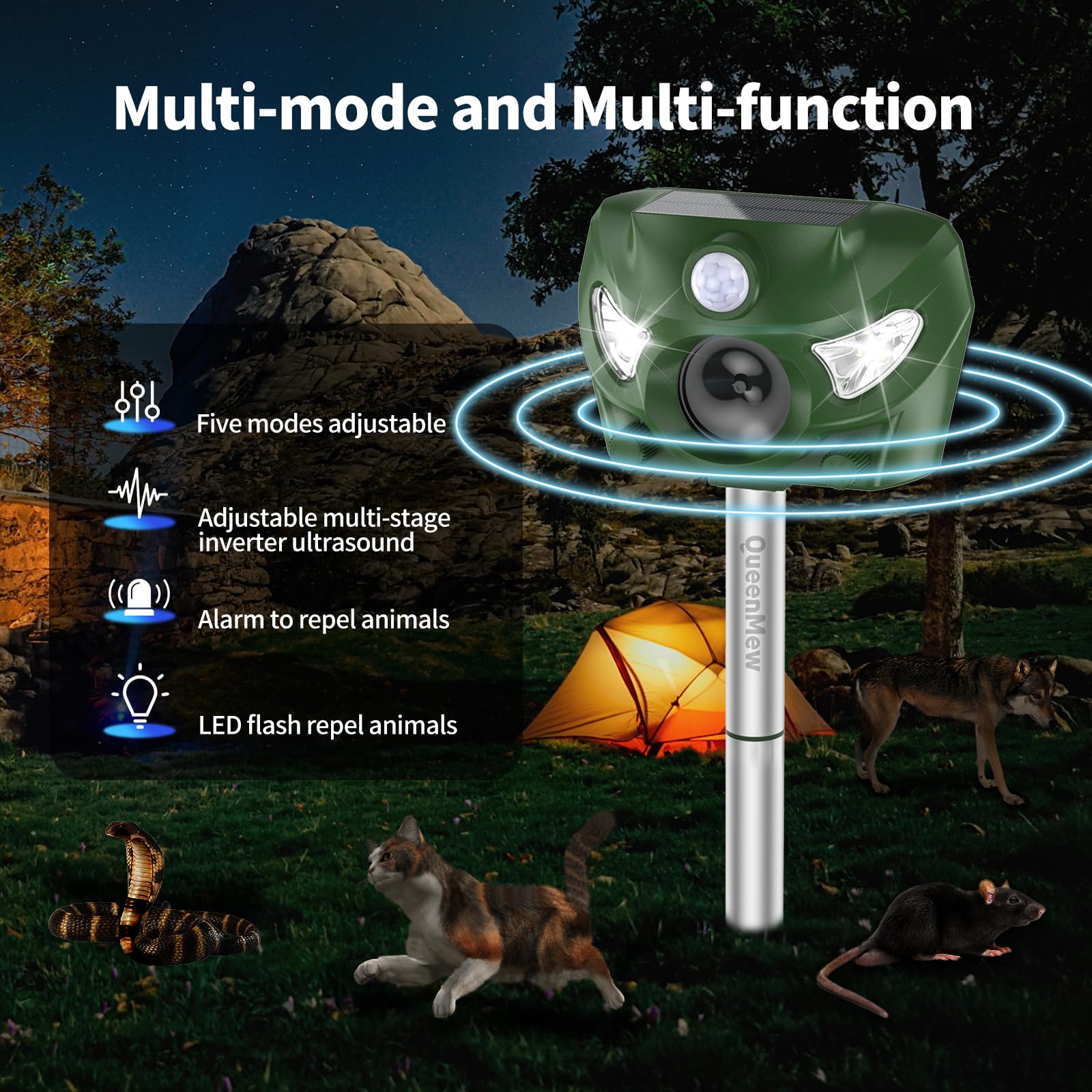 Repelente para Gatos, Ahuyentadores de Gatos Exterior Multifuncionales, Repelente Gatos Jardin Exterior, Solar Ultrasonido Repelente para Gatos con Sensores Infrarrojos y Flash LED y Sonidos de Alarma