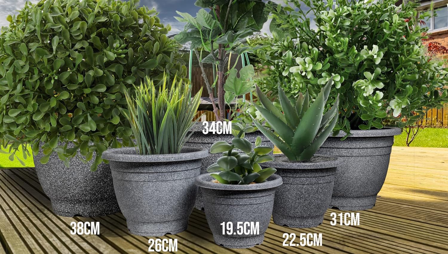 VR7 2 Fioriere Grandi In Plastica Grafite - Rettangolari 38 Cm Per Esterno/Interno - Moderno Giardino - 3