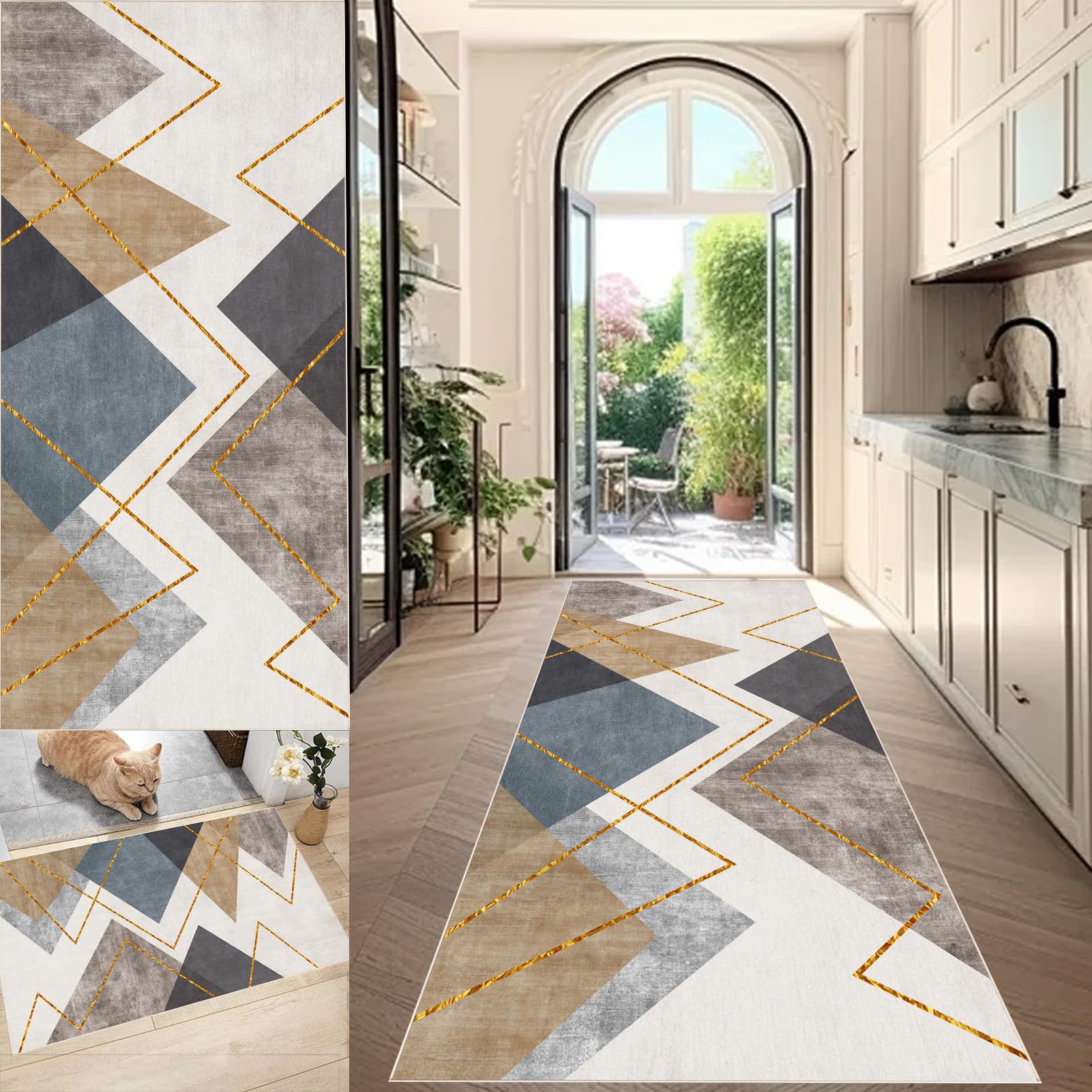 Runner Rug for Entryway 100 x 250 cm Runner Rugs for Hallways Non Slip Long Carpet Runners, Hall Runner Narrow Rugs Washable Kitchen Mat Absorbent Floor Door Mat for Bedroom Entrance Laundry Room