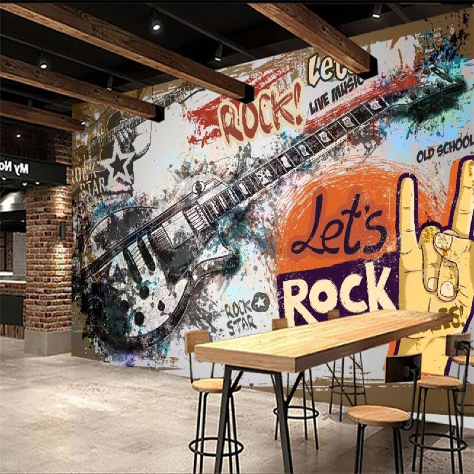 Graffiti Guitarra Rock Tema Pared Papel 3D Music Bar Ktv Decoración Industrial Fondo Mural Papel Pintado 3D no tejido Pared Pintado Papel tapiz 3D Decoración dormitorio sala sofá mural-350cm×256cm