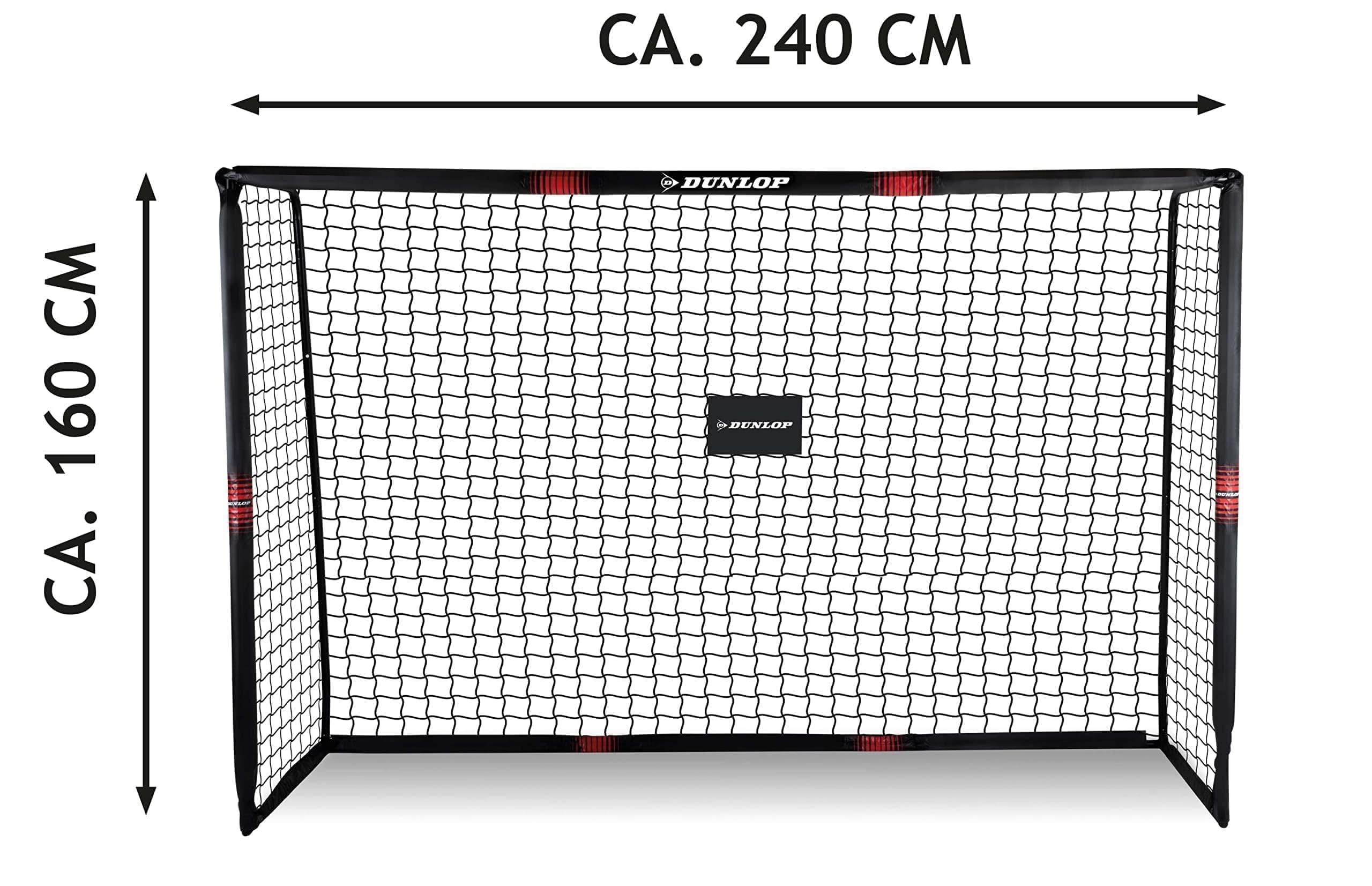 Dunlop Porta da calcio 240 x 160 x 85 cm - Porta da calcio per giardino bambini e adulti - Accessori per allenamento per interni ed esterni - Metallo - Nero/Rosso