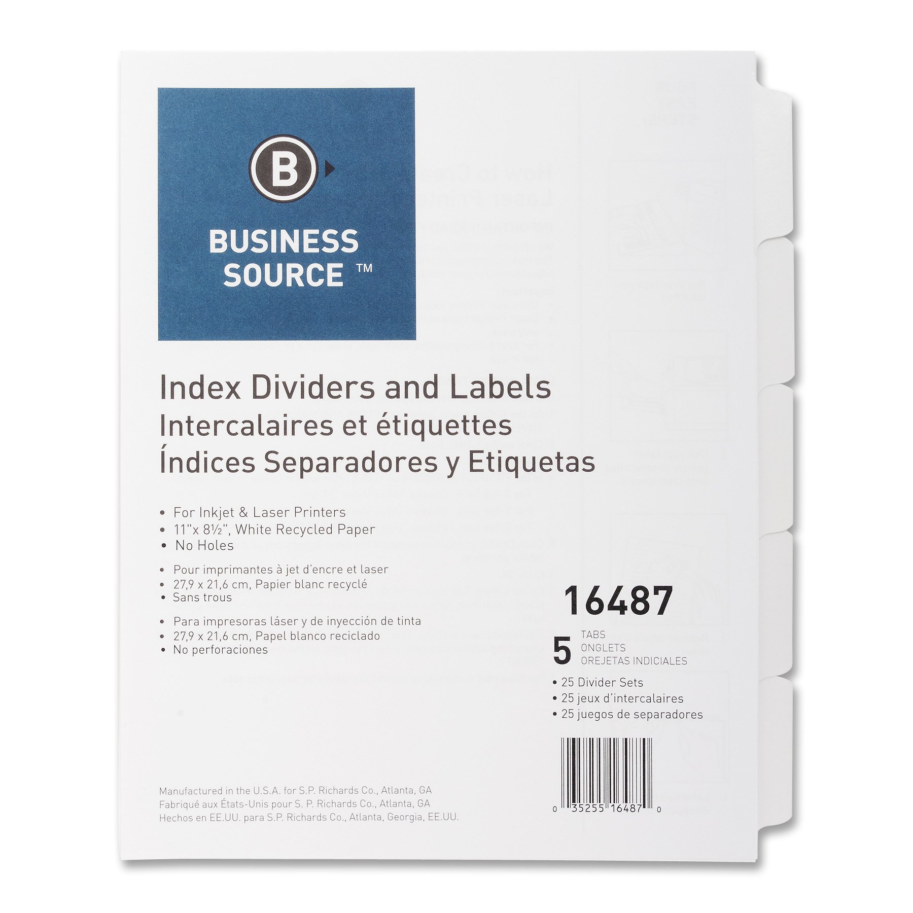 Amazon.com : Business Source Customize LaUnpunched Index Dividers Setaser  Index Labels with Out Holes (16487) : Office Products