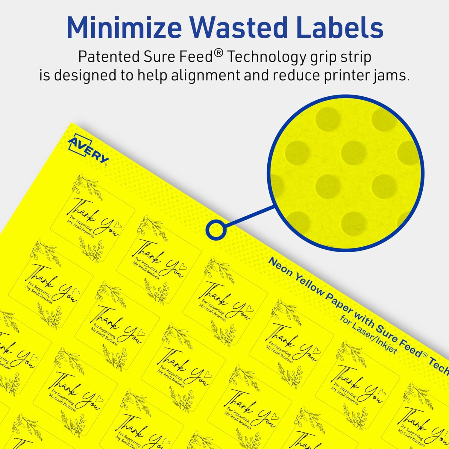 Avery Printable Square Labels, Sure Feed Technology, 1" x 1", Neon Yellow Labels, Print-to-The-Edge, Laser/Inkjet Printable, 3,840 Total, Great for Soaps and QR Codes